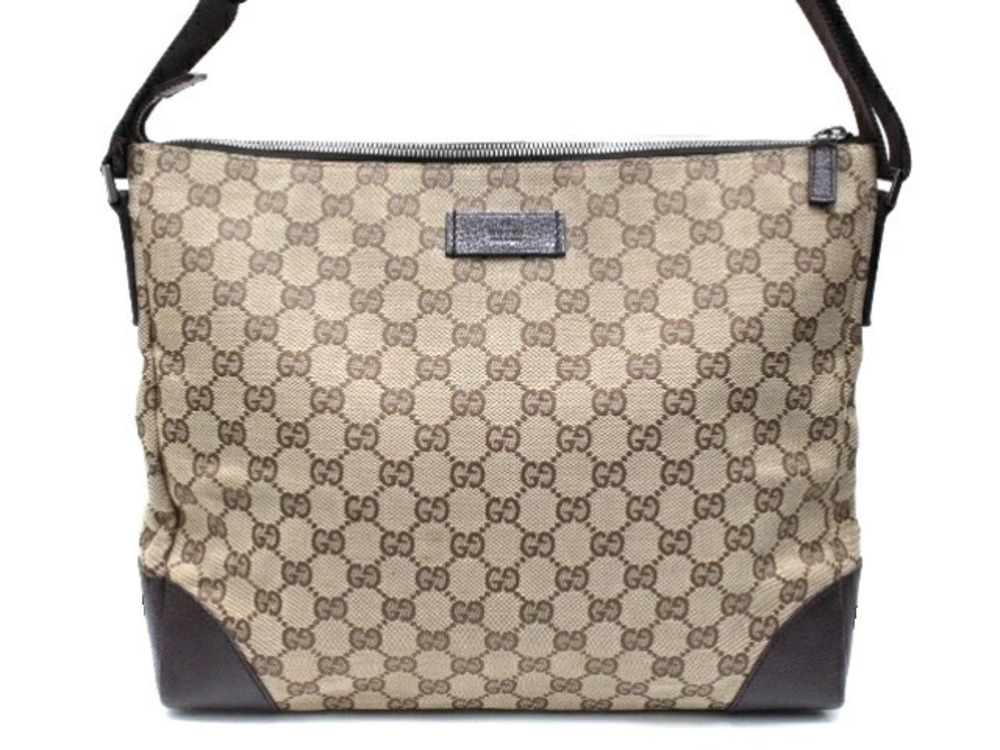 Gucci shoulder bag brown canvas Beige leather GG Cream Tan Cream